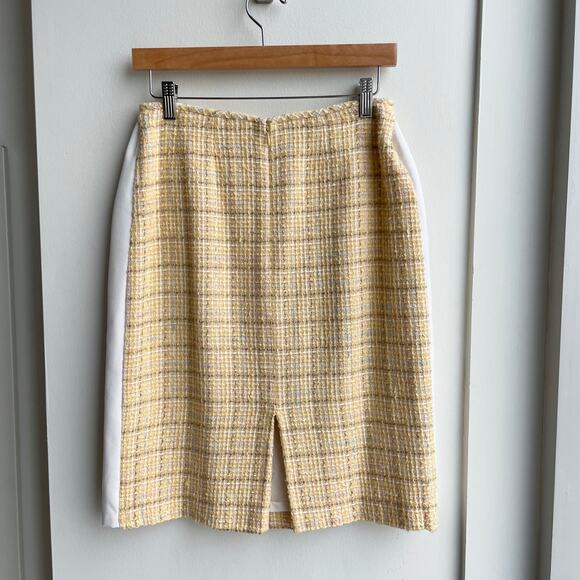 90s Vintage Yellow Plaid Tweed Pencil Skirt Sz 4-6 Pastel Light Academia Preppy - Picture 4 of 12